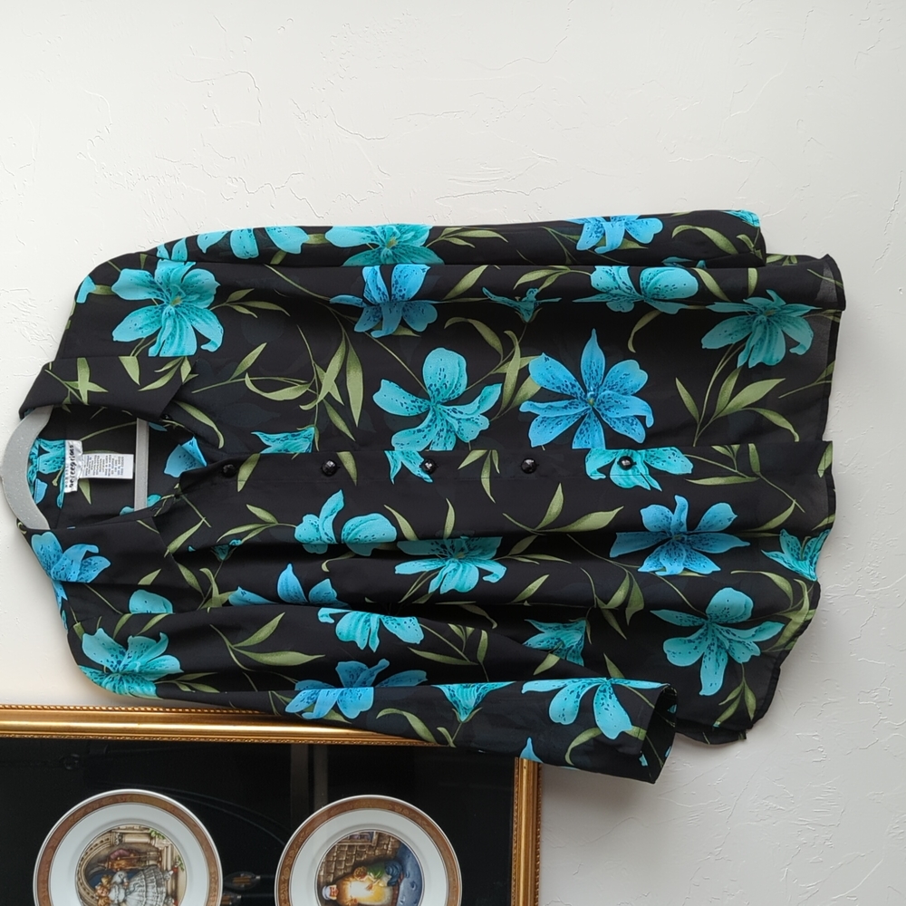 Vintage Perceptions See-Through Black Floral Top Size 18
